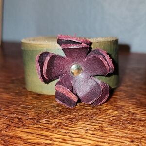 Green and Burgundy Leather Cuff Bracelet